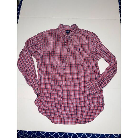 Ralph Lauren Mens Shirt Classic Fit Pink Plaid Soft Cotton Button Down Size M - Picture 1 of 6
